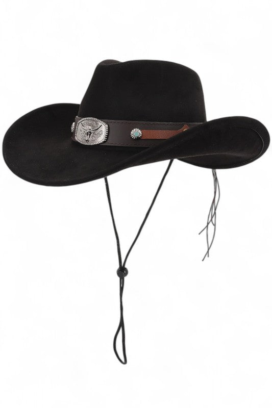 Faux Wool Felt Cowboy Hat with Metal Detail