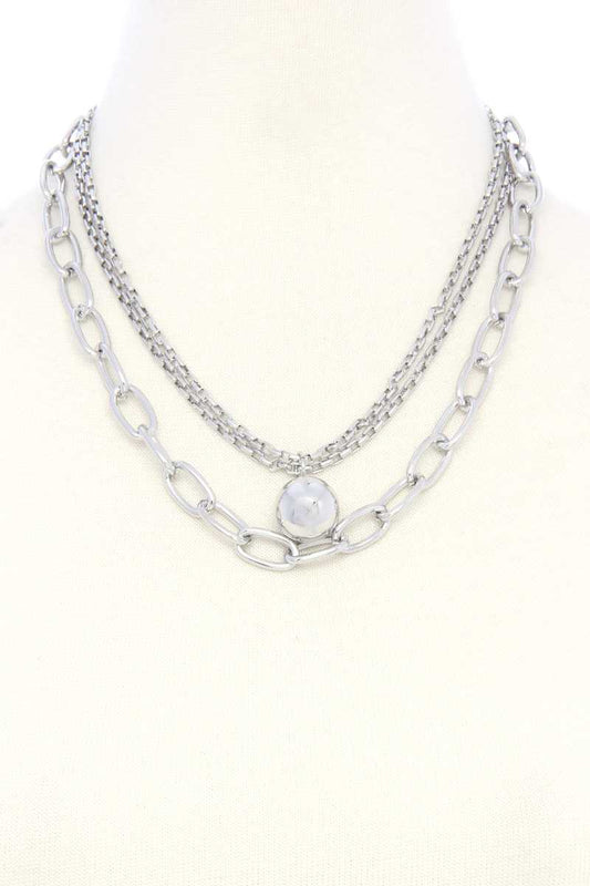 Metal Ball Oval Link Layered Necklace - It's a Girly Place