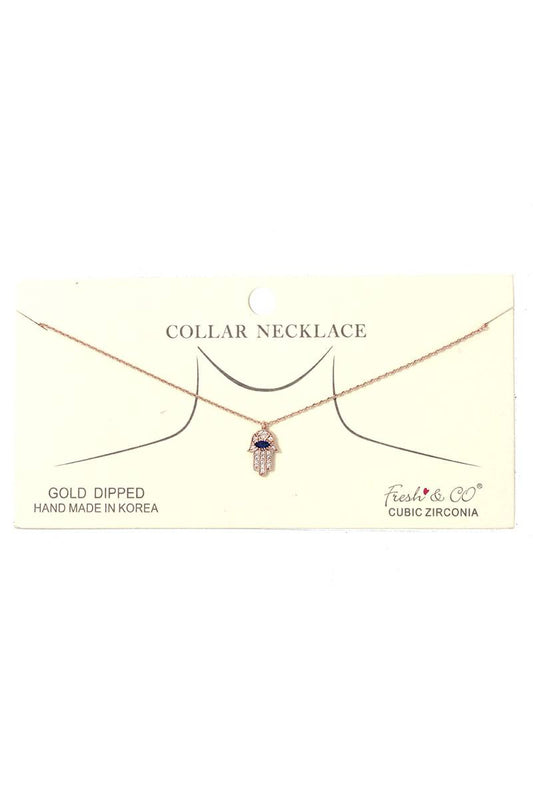 Hamsa Hand Charm Collar Necklace - It's a Girly Place