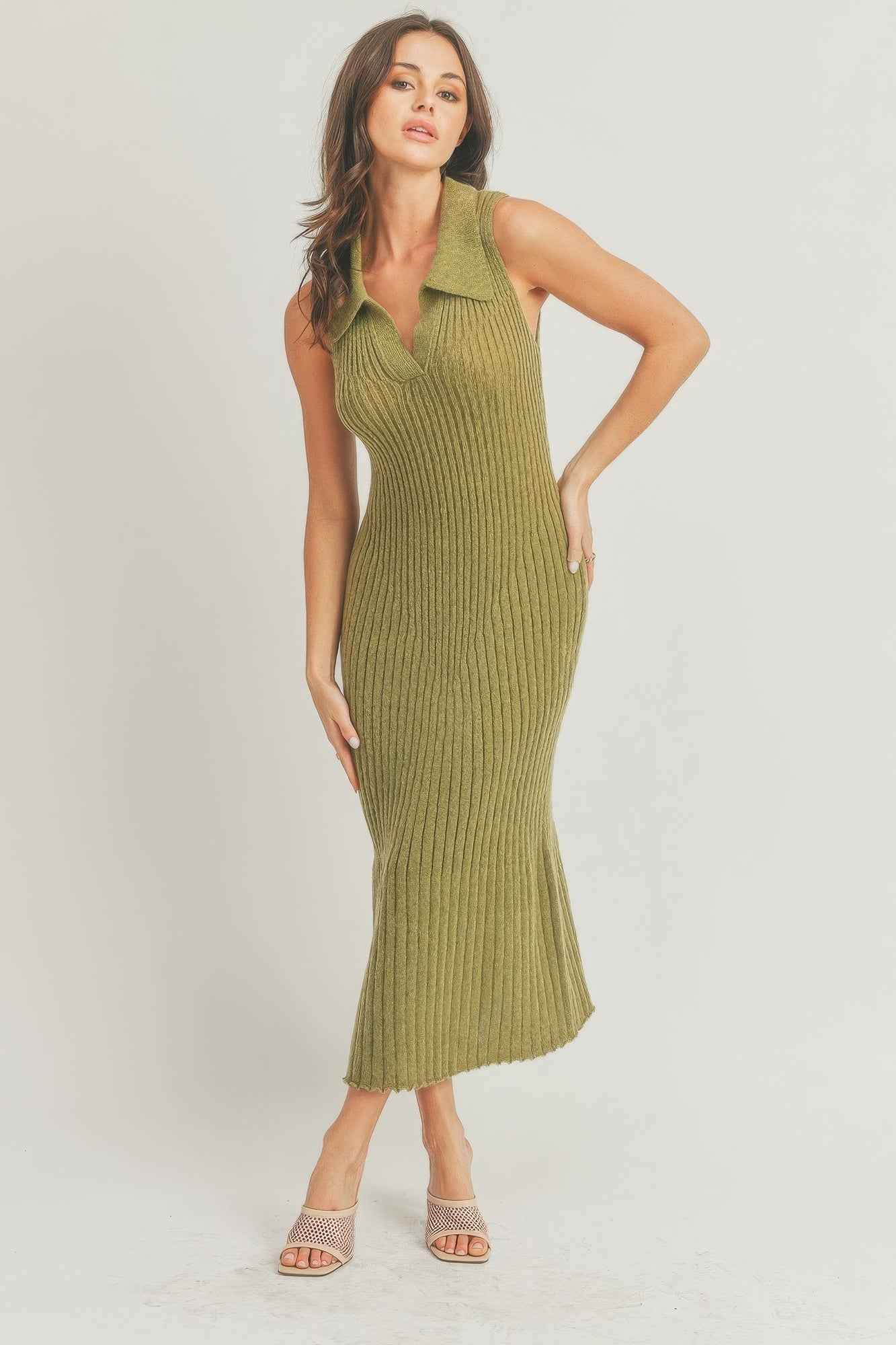 Soft and Cozy Warm Knit Fabric Dress – Olive