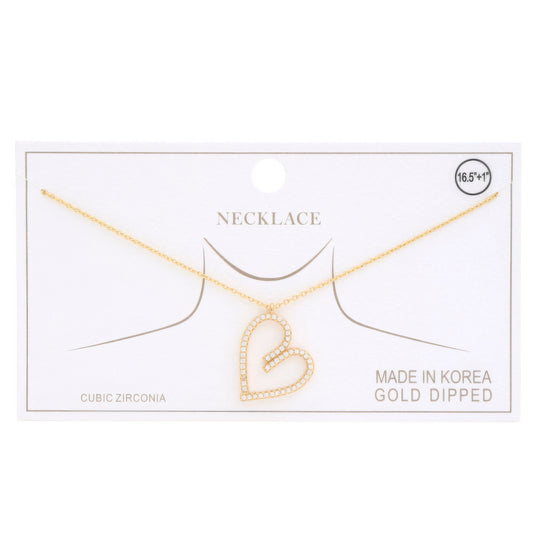 Abstract Heart Rhinestone Gold Dipped Necklace - It's a Girly Place