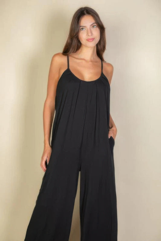 Spaghetti Strap Solid Wide Jumpsuit - It's a Girly Place