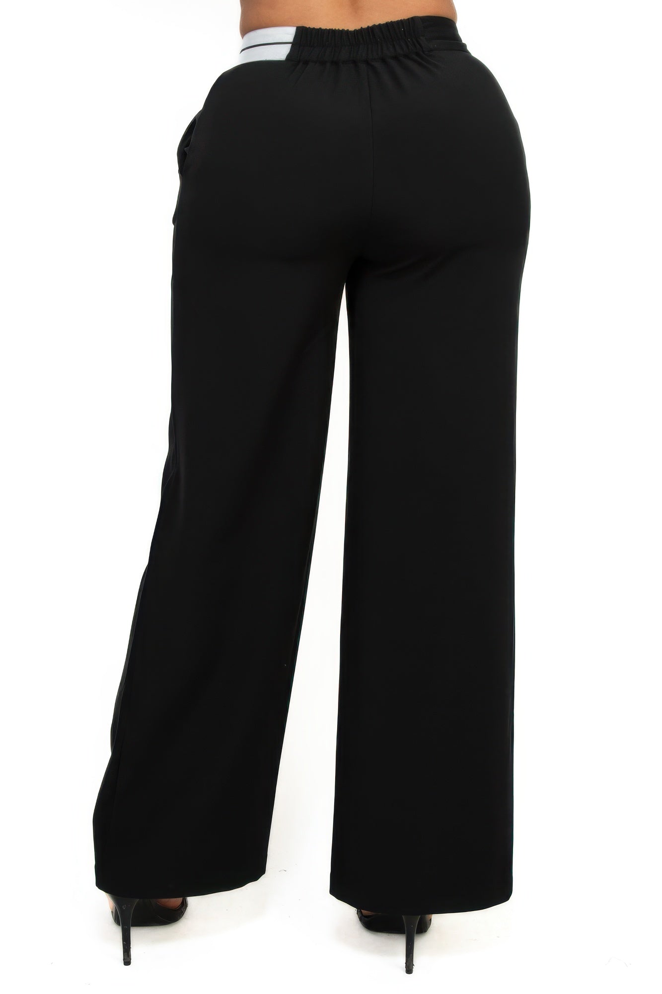 High-rise wide elastic contrast waist pants - It's a Girly Place