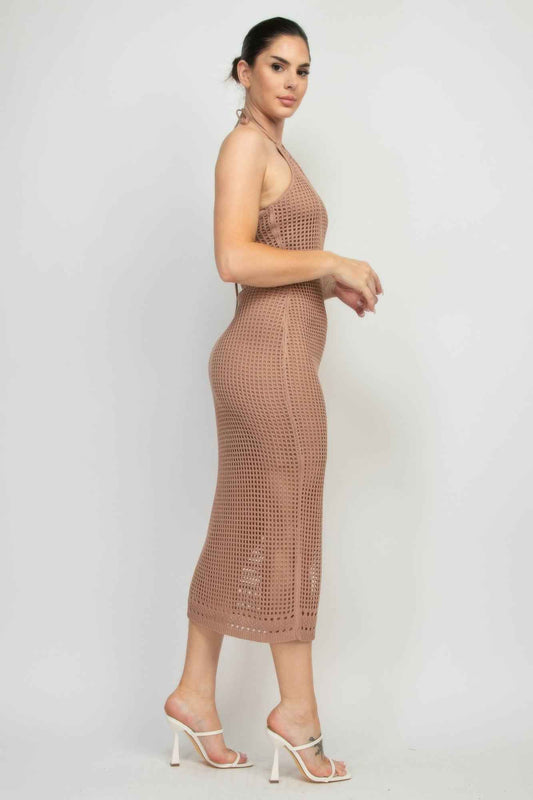 Halter Neck Open-back Midi Dress
