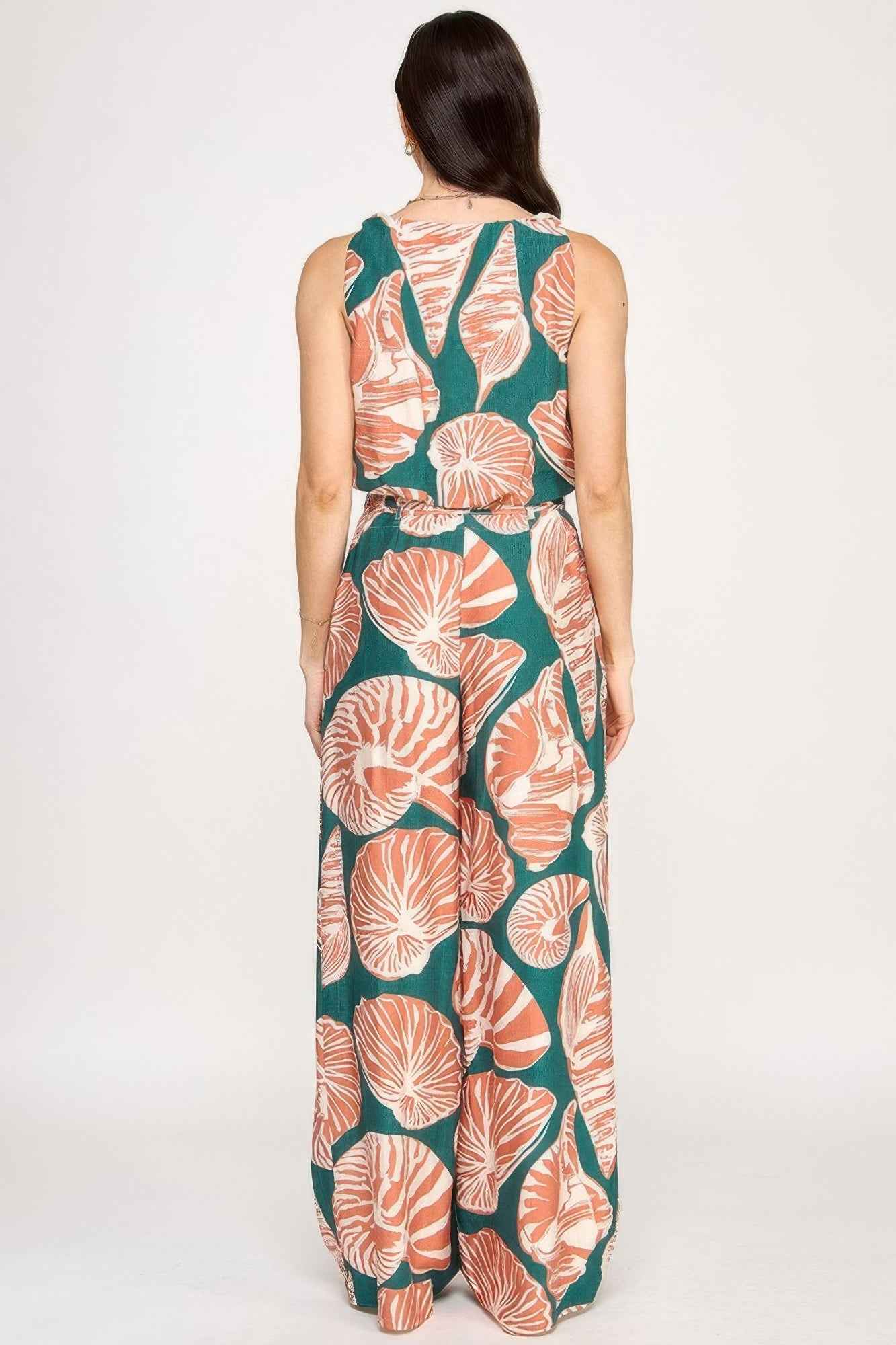 Printed Sleeveless Bubble Hem Top And Paper Bag Waist Pants Set