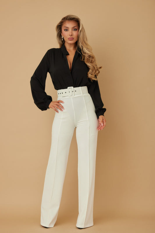 High Waist Pants With Buckle Belt - It's a Girly Place