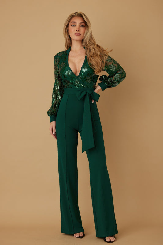 Flower Vein Sequin Print Jumpsuit - It's a Girly Place
