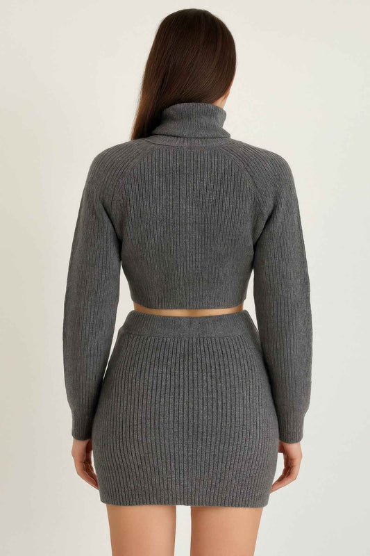 Knit Mock Neck Top And Skirt