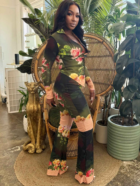 Blush Bloom Mesh Pants Set