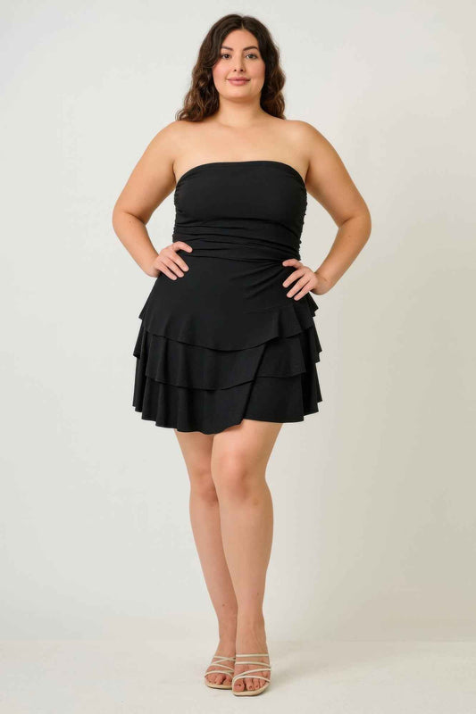 Plus Size Strapless Tiered Ruffle Dress
