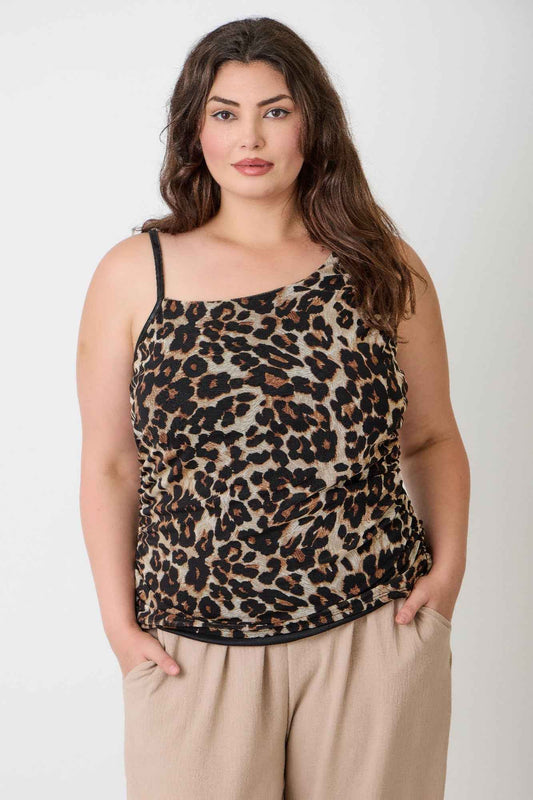 Plus Size Leopard Print Asymmetrical Cami Top