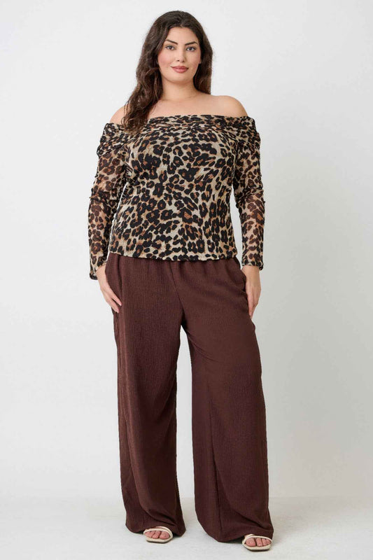 Plus Size Leopard Print Off-the-shoulder Blouse