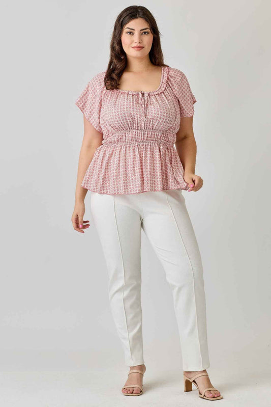 Plus Size Geometric Challis Print Top