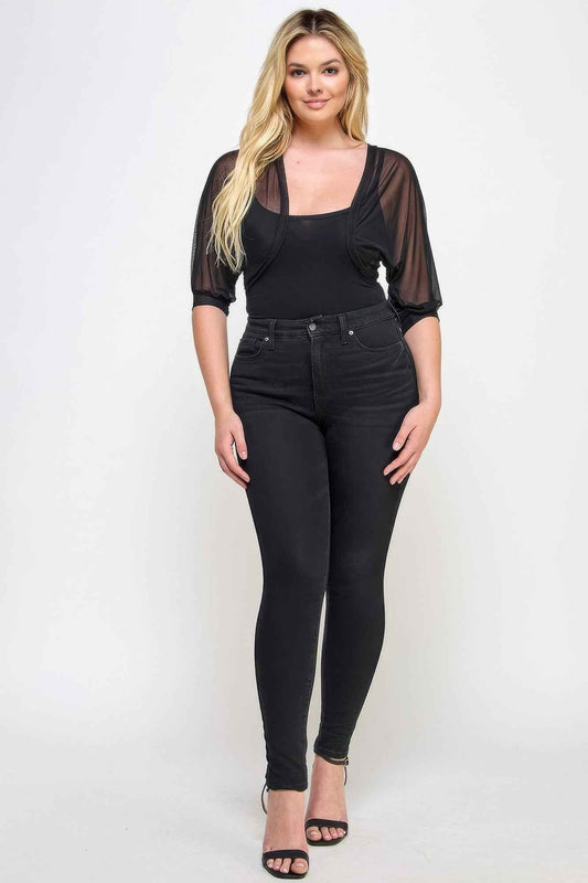 Plus Size Solid Mesh Bolero