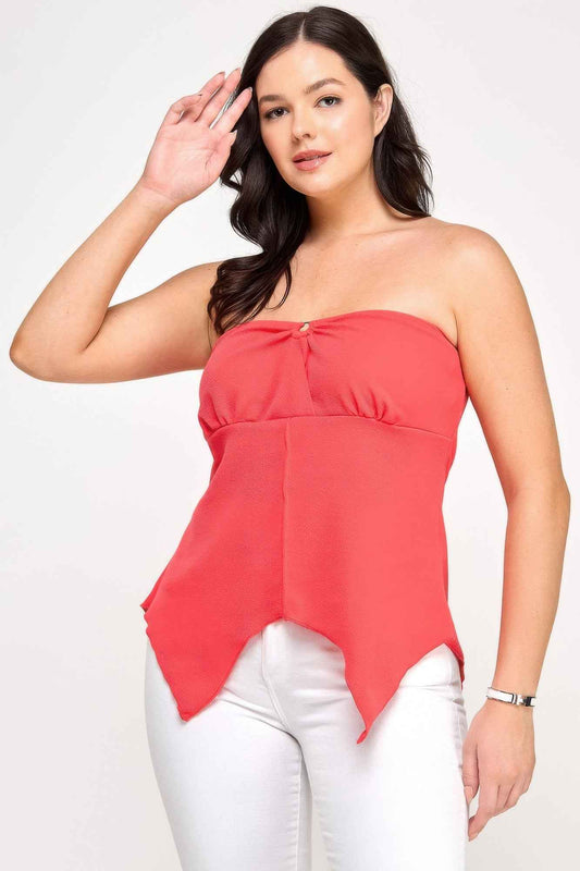 Plus Size Strapless O-ring Asymmetric Top