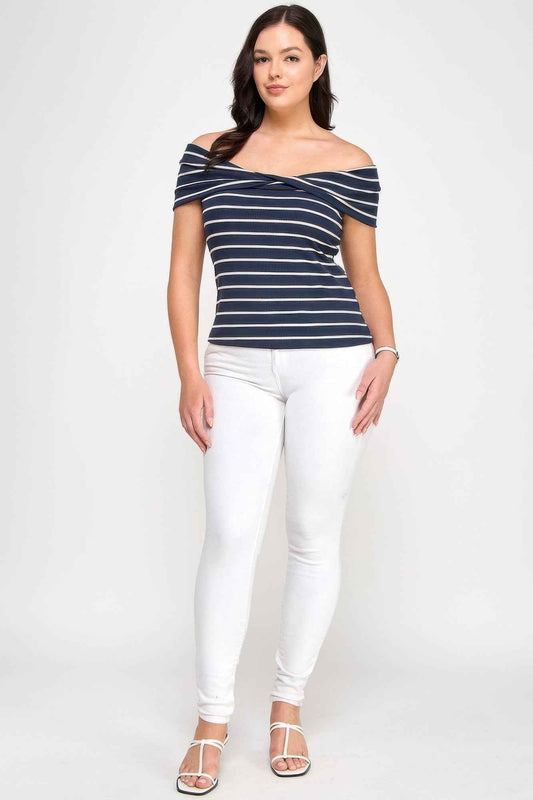 Plus Size Ots Knit Ribbed Striped Top