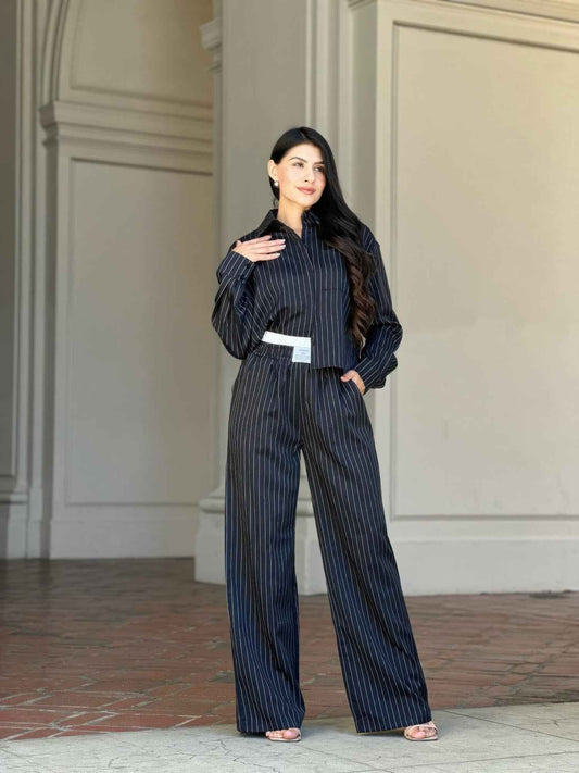 Striped Set With Double Waistband Pants And Top