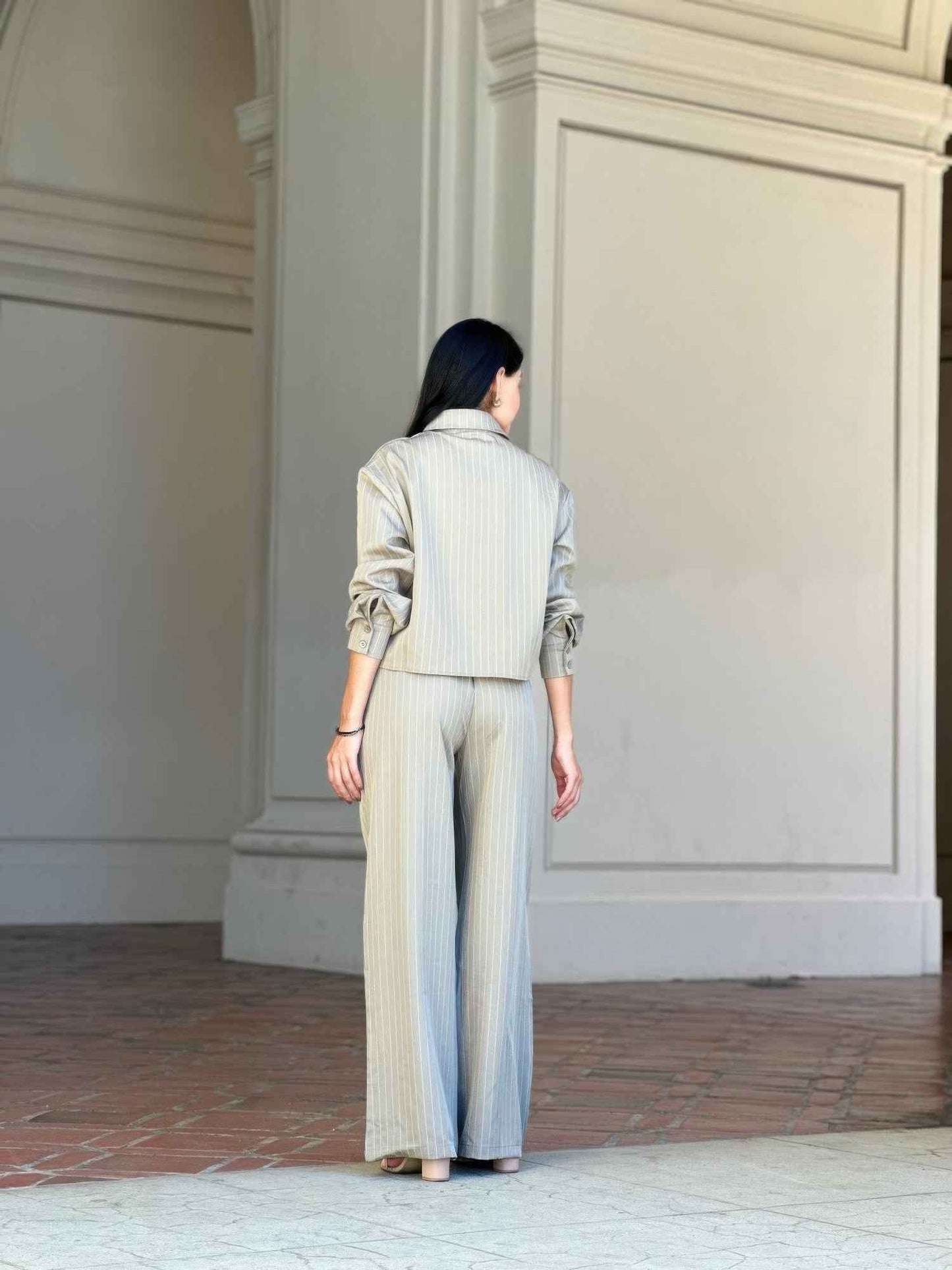 Striped Set With Double Waistband Pants And Top