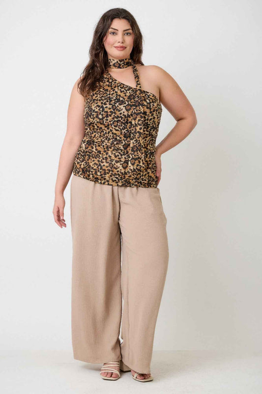 Leopard Print Halter Top With Neck Tie Detail