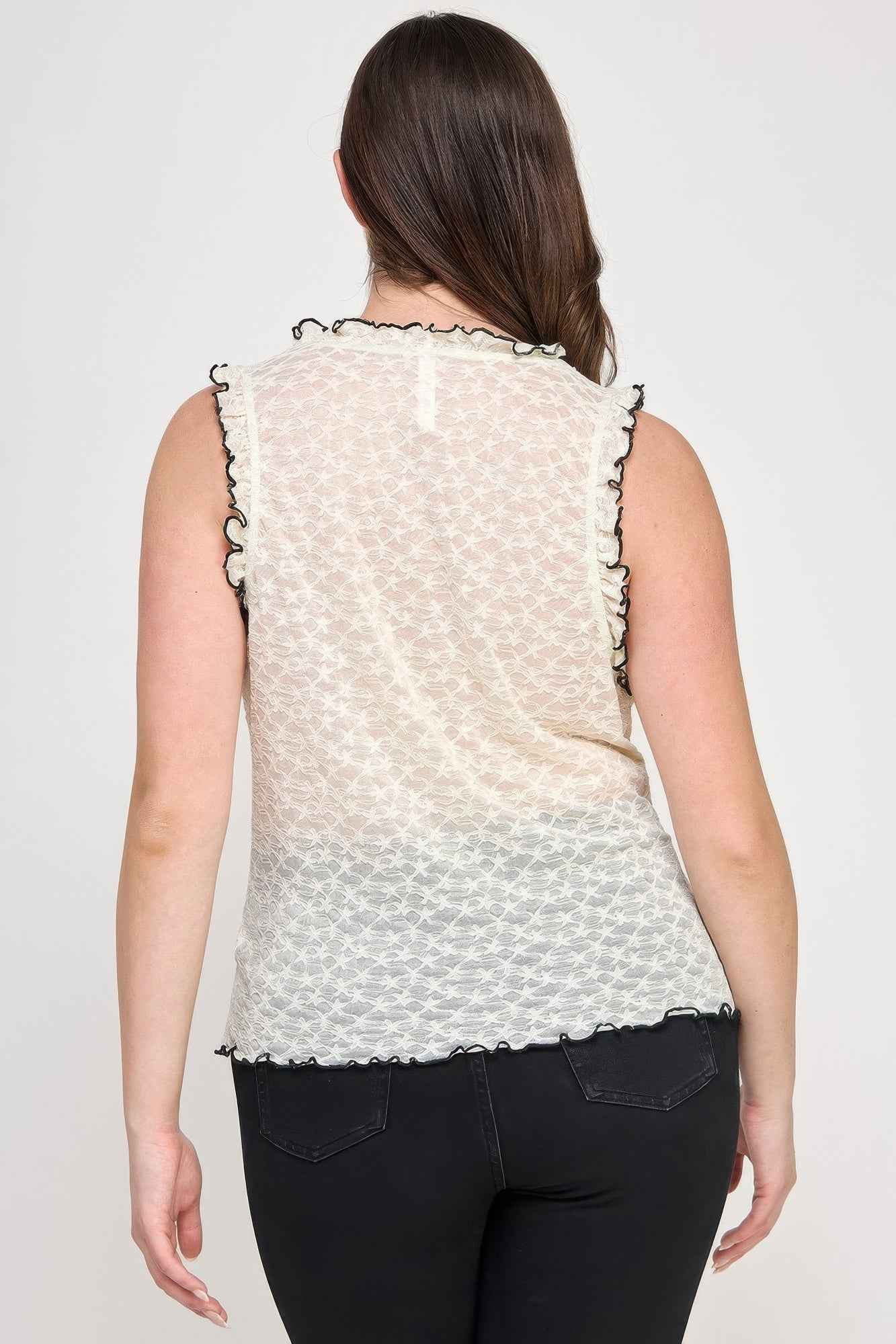 Plus Size Sleeveless Ruffle Lace Bow Tie Front Top