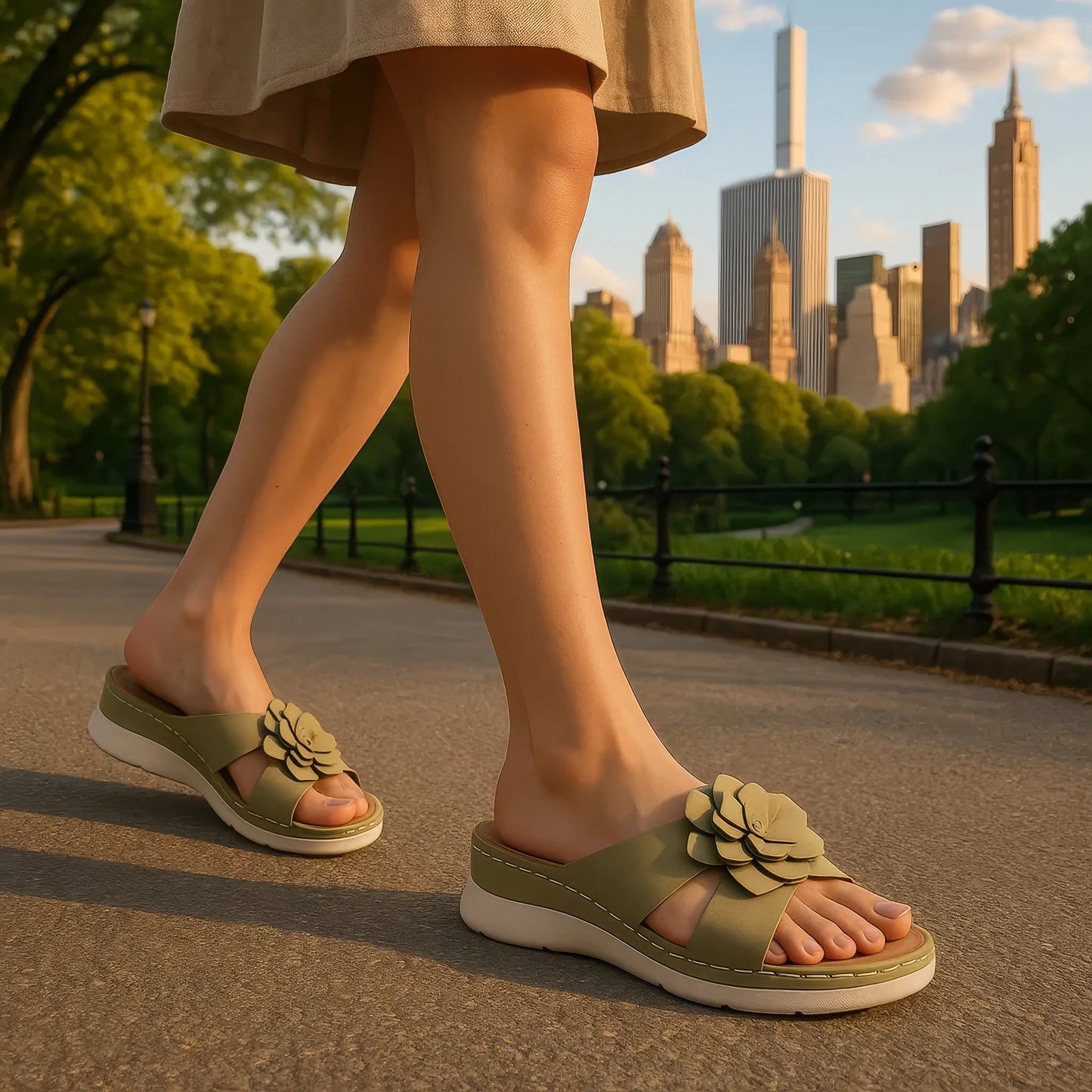 Women's Claire Green Cushioned Footbed Sandals