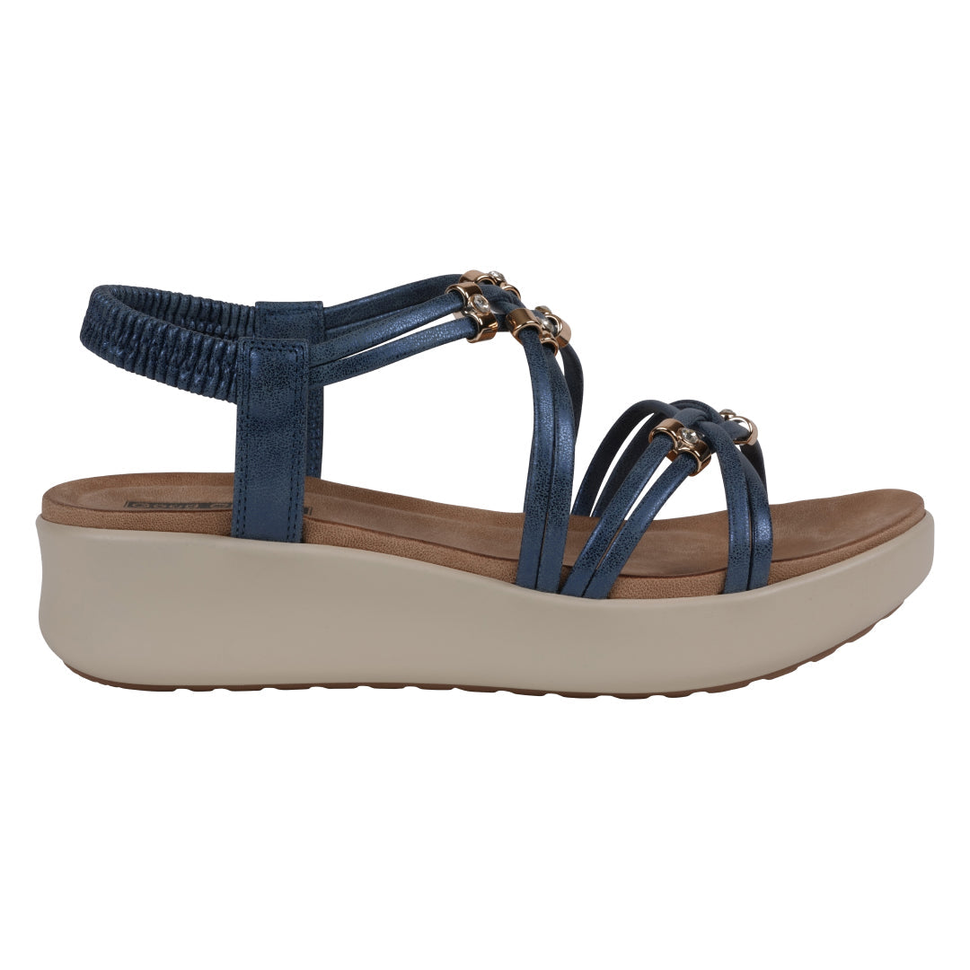 Women's Fran Navy Strappy Wedge Sandals
