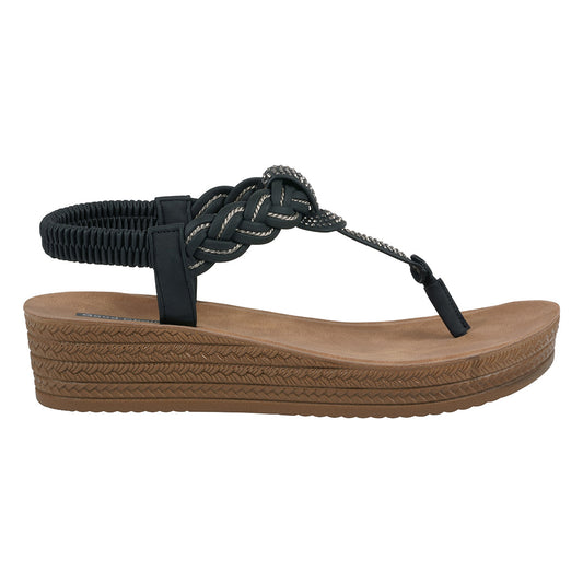 Women's Ivana Black Embellished Cross Strap Wedge Sandals