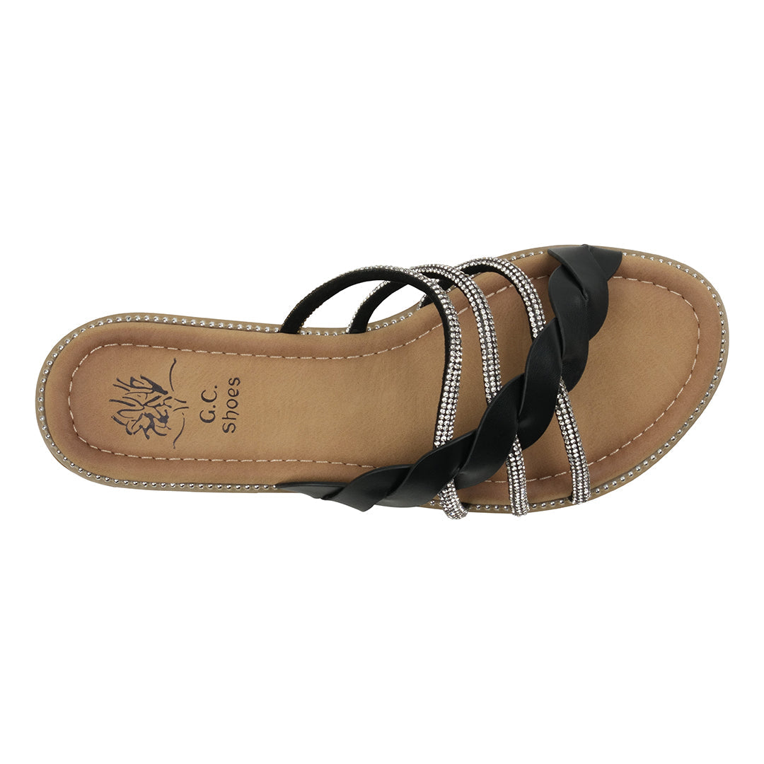 Jolie Black Strappy Embellished Flat Sandals