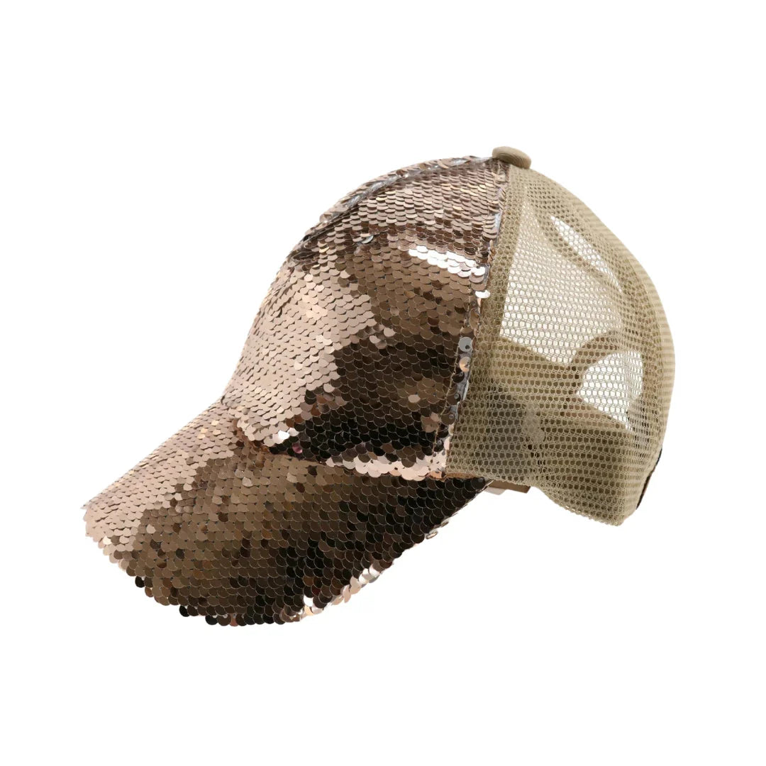 Sequin Mesh Back High Ponytail C.C Ball Cap