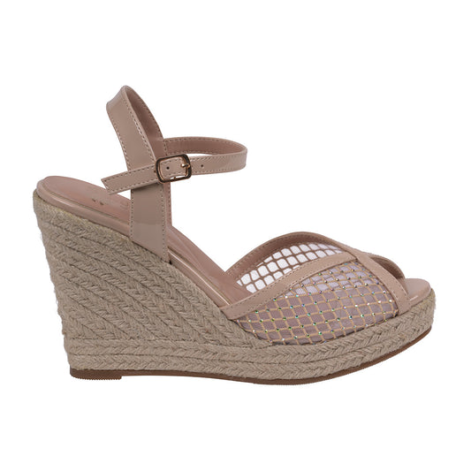 Women's Mila Nude Embellished Mesh Espadrille Wedge Sandals