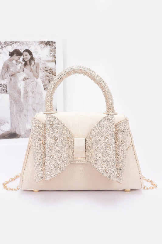 Rhinestone Ribbon Top Handle Satin Flap Bag - It's a Girly Place