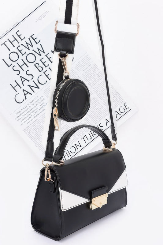 Faux Leather Two Tone Flap Bag - It's a Girly Place