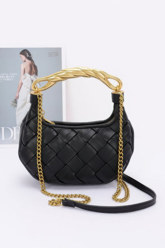 Faux Leather Braided Metal Handle Bag - It's a Girly Place