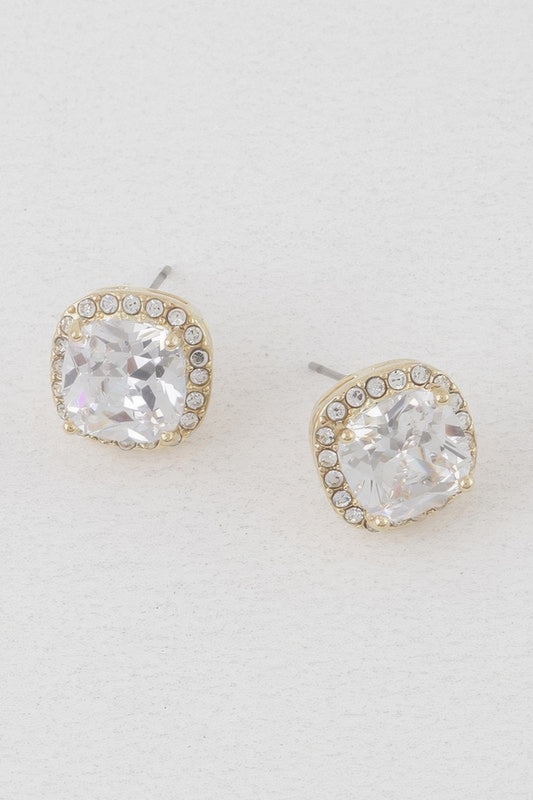 Rounded Square Rhinestone Earrings - It's a Girly Place