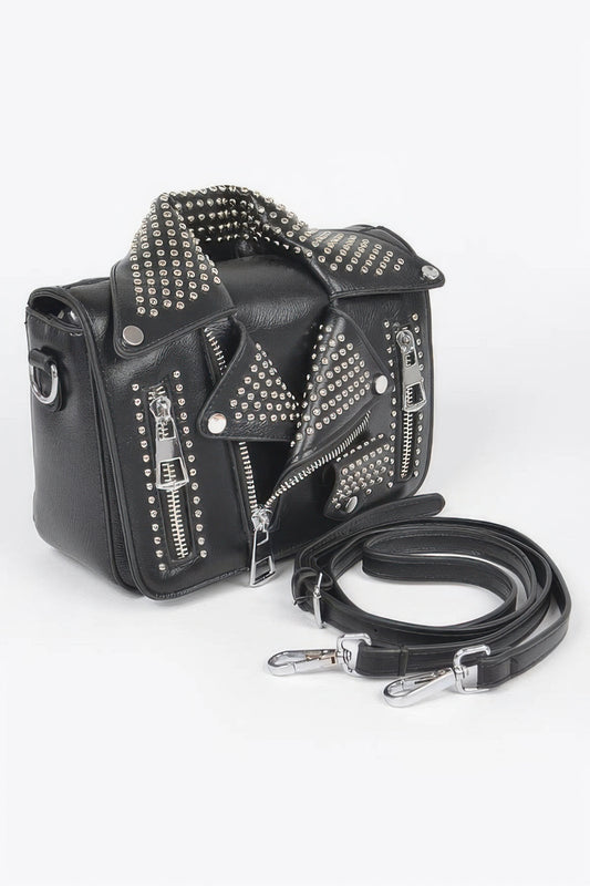 Faux Leather Metal Studded Jacket Clutch - It's a Girly Place