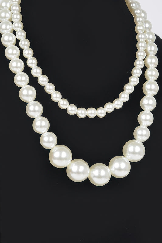 Multi Size Faux Pearl Double Layered Necklace - It's a Girly Place