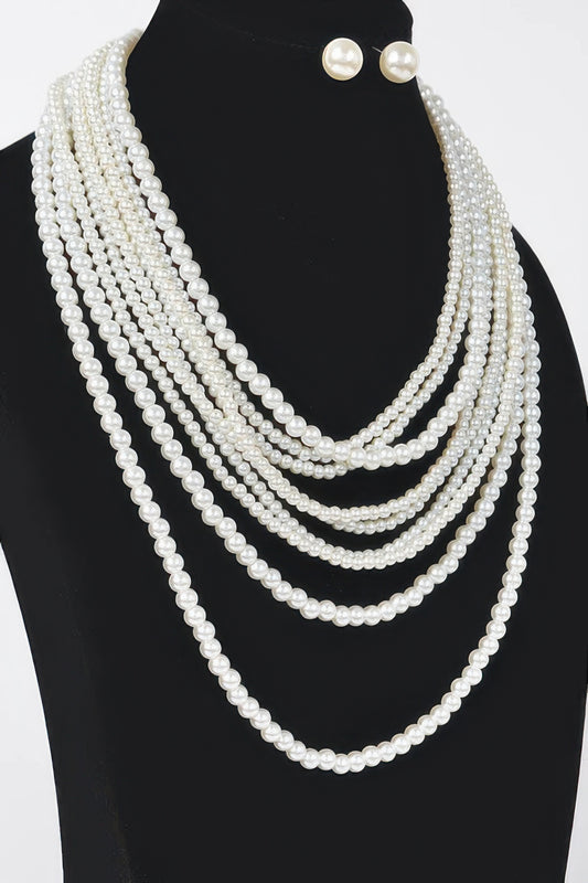 Multi Pearl Layered Necklace W/earring - It's a Girly Place