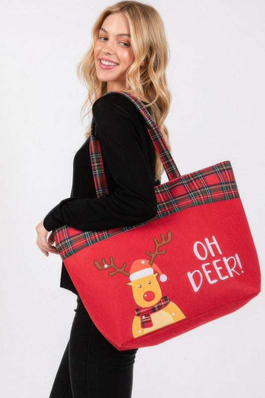 Oh Deer Letter Reindeer Christmas Tote Bag - It's a Girly Place