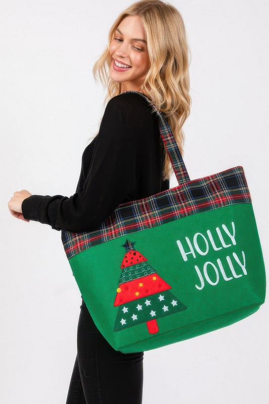 Holly Jolly Letter Christmastree Christmas Totebag - It's a Girly Place
