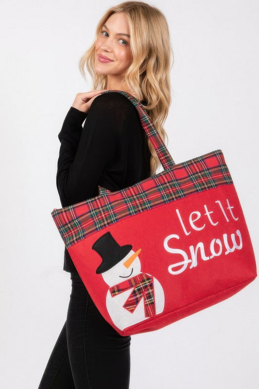 Let It Snow Letter Snowman Christmas Tote Bag - It's a Girly Place