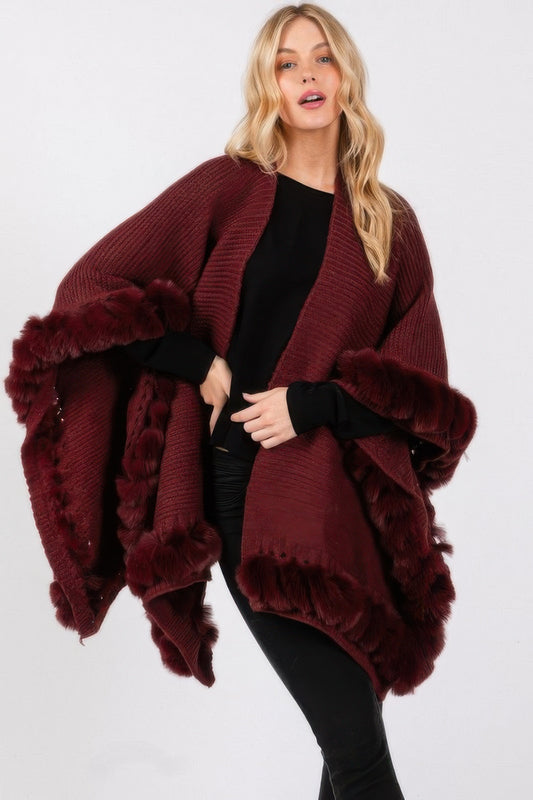 Faux Fur Trim Cape With Closure - It's a Girly Place