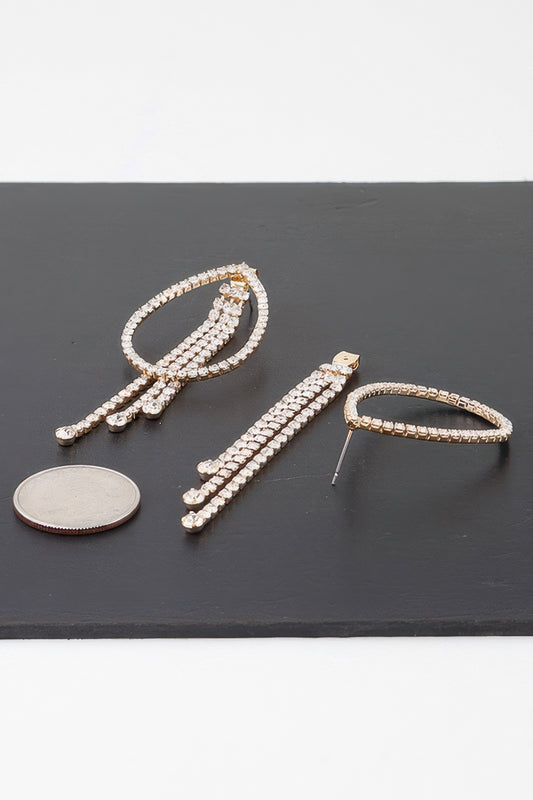 Rhinestone Teardrop Curtain Earrings - It's a Girly Place