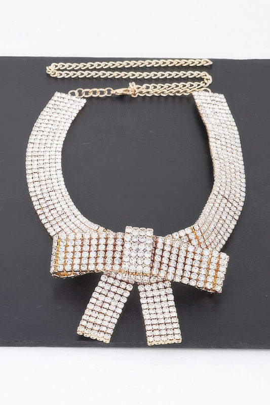 Rhinestone Bow Choker Necklace - It's a Girly Place