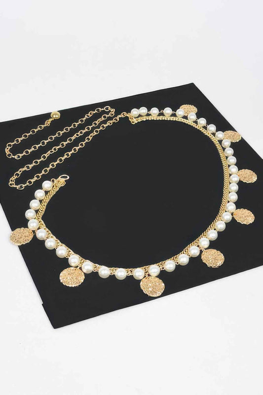 Faux Pearl Round Metal Plus Size Chain Belt
