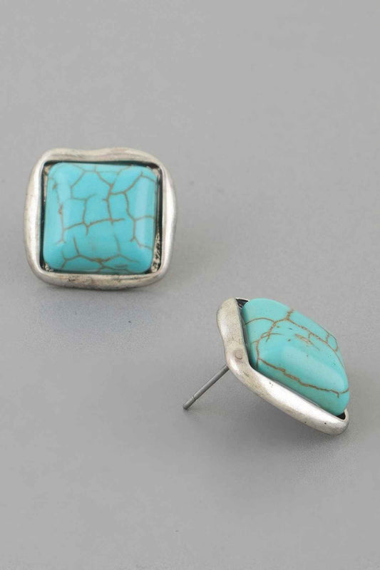 Antique Stone Cubic Stud Earrings
