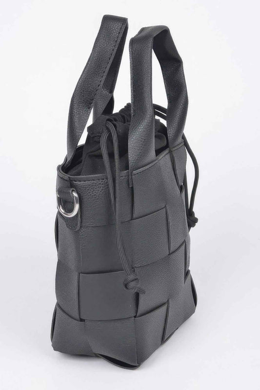 Faux Leather Braided Handle Bag W/canvas Pouch