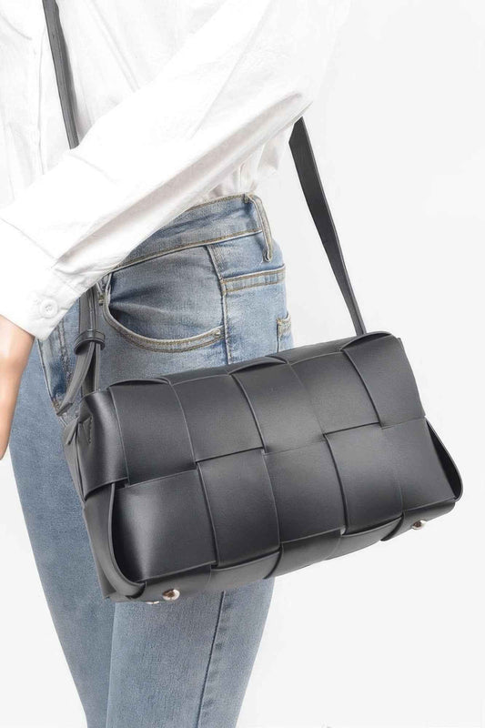 Faux Leather Braided Zip Bag