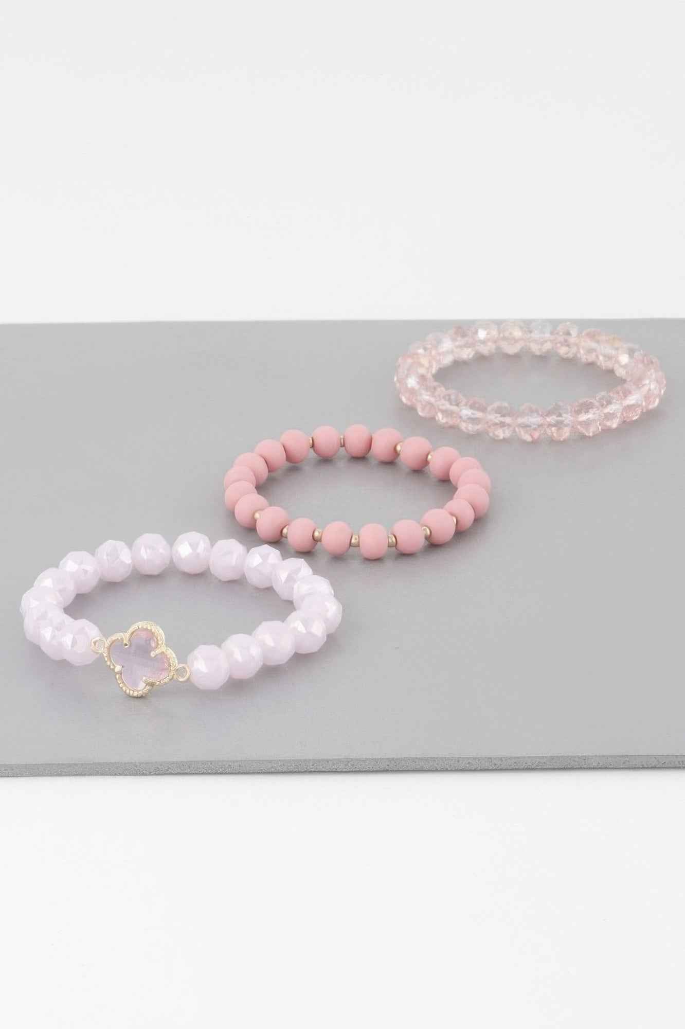 Triple Crystal Clover Bead Bracelet