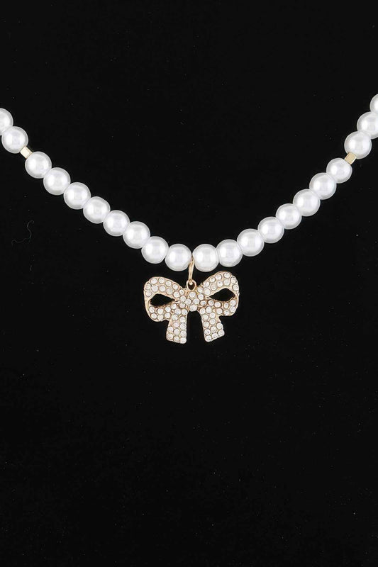 White Pearl Bow Necklace