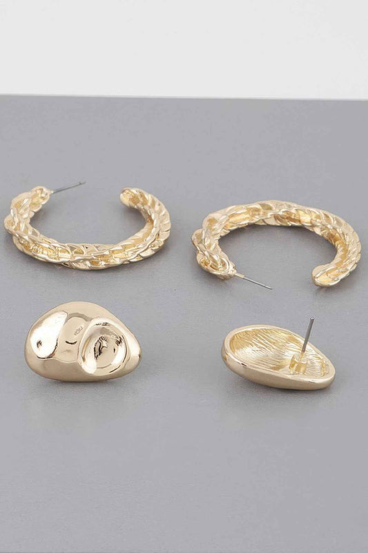 Hammered Hoop Twist Earrings Set